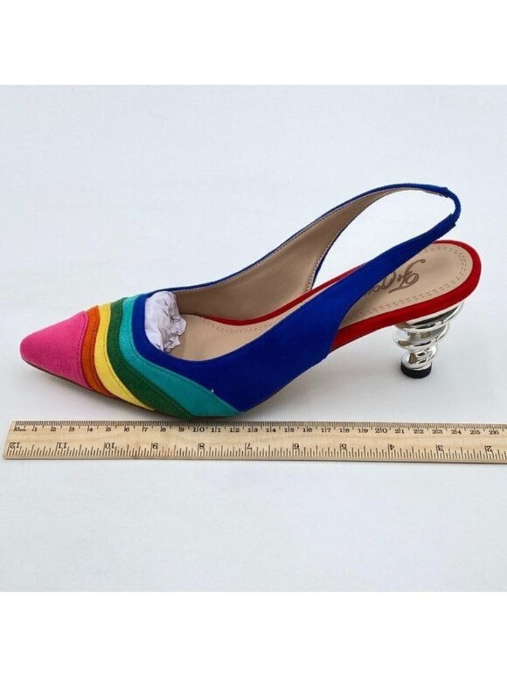 Women Rainbow Color Stripes Strange Spiral High Heel Pumps Slip On Pointed Toe